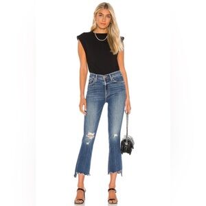 MOTHER Blue Distressed Flare Jeans